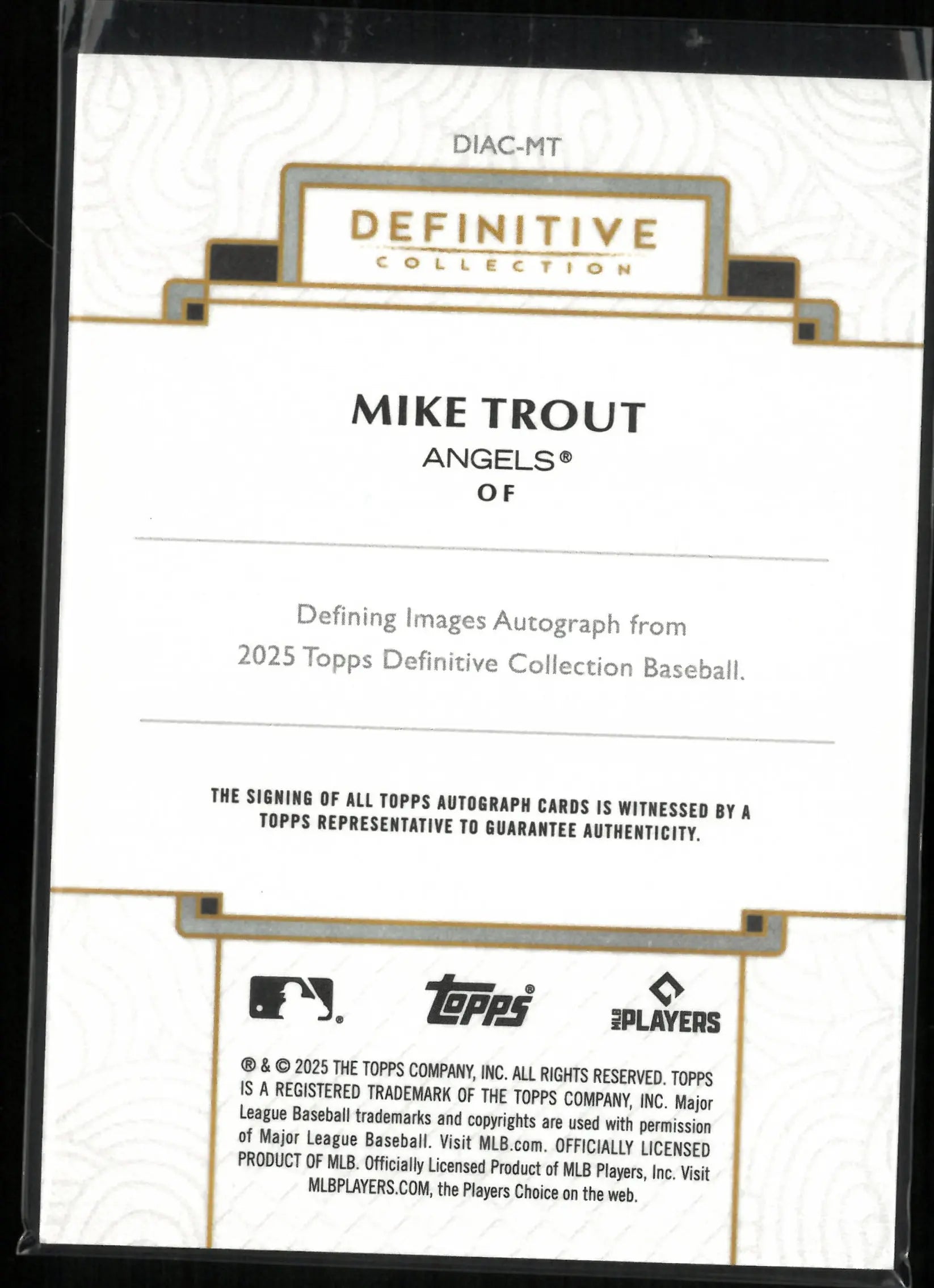 2025 Topps Definitive Defining Images Autograph Mike Trout Auto /10 