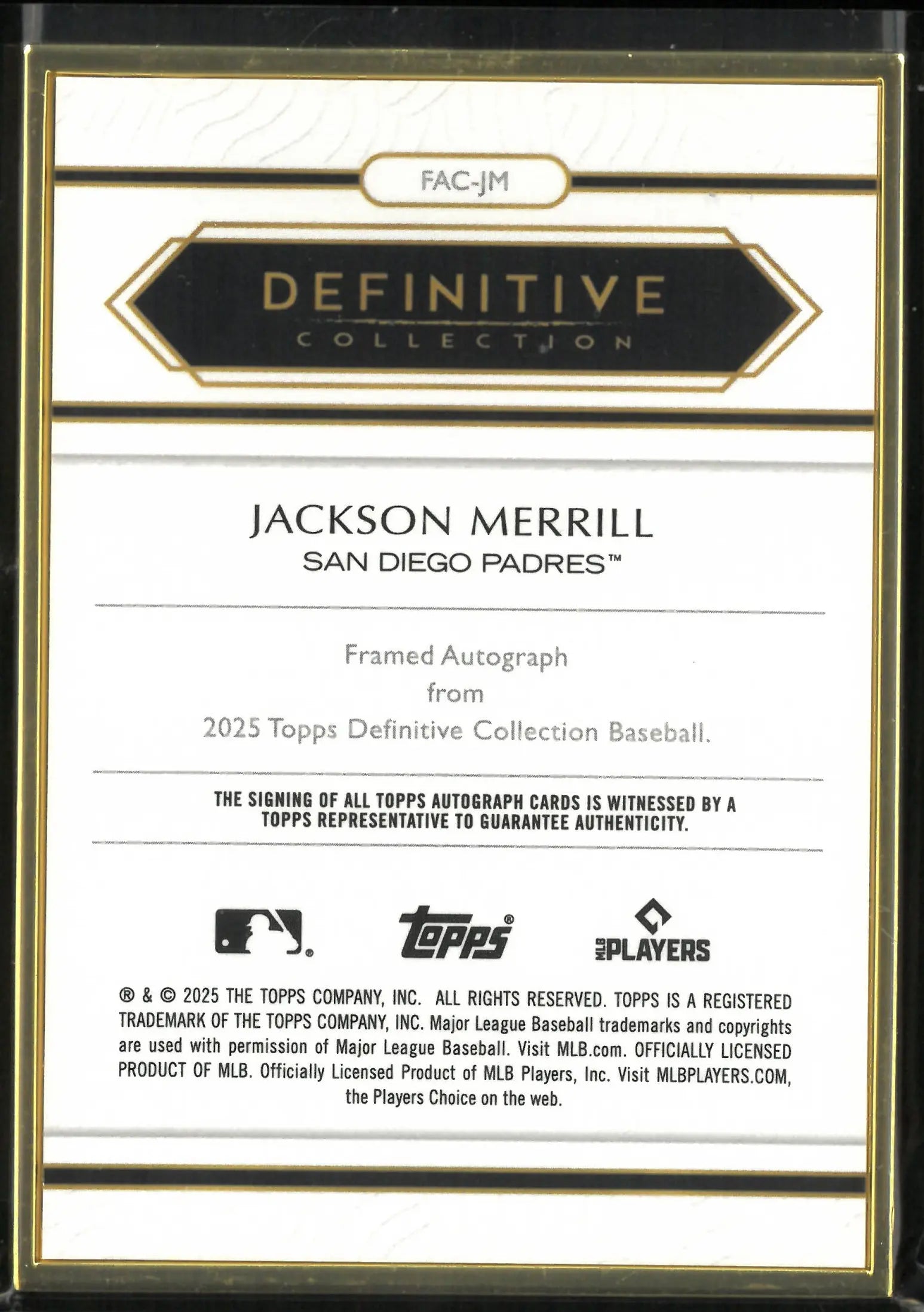 2025 Topps Definitive Framed Autograph Jackson Merrill Auto Red /5 