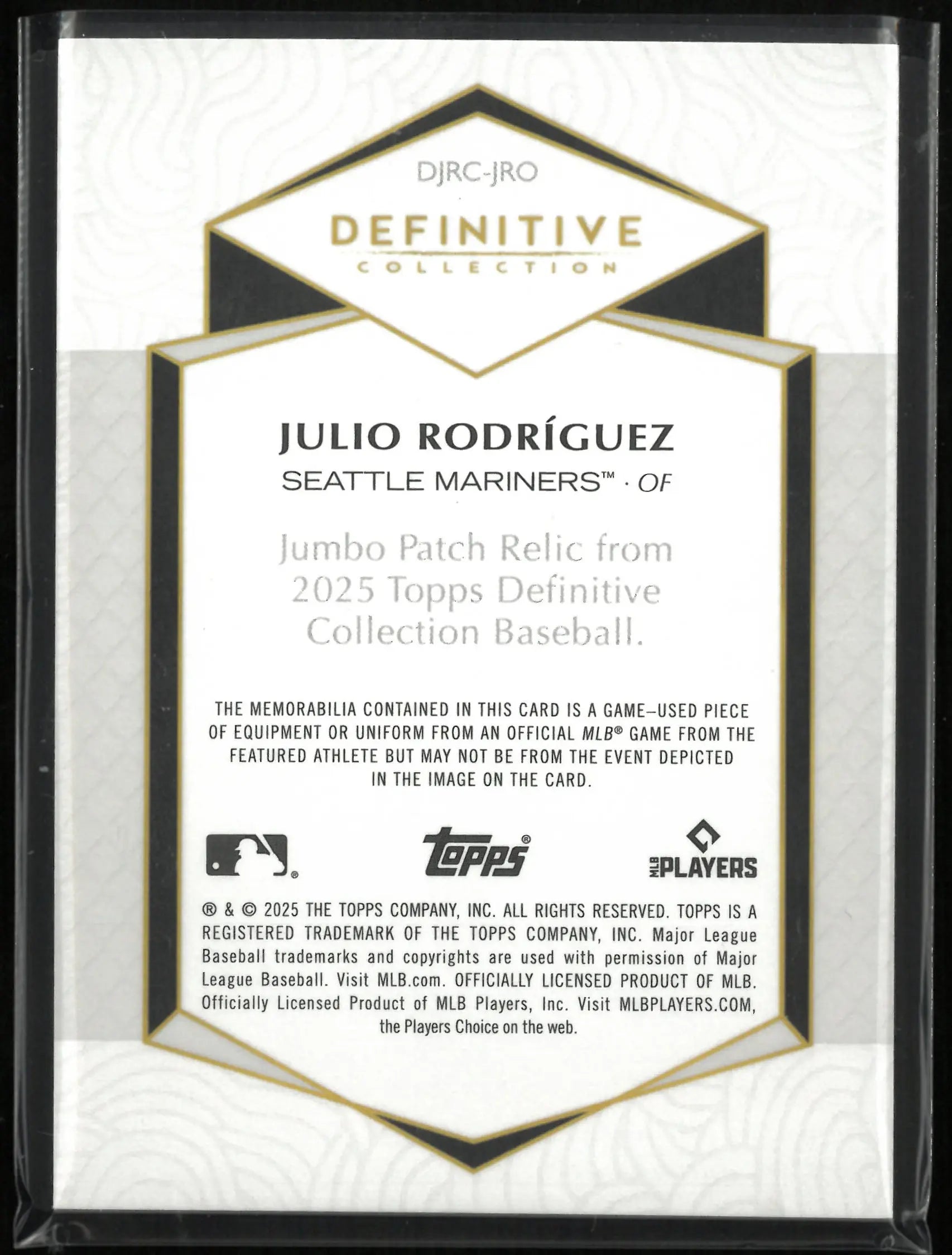 2025 Topps Definitive Jumbo Patch Relic Julio Rodriguez Orange /25 