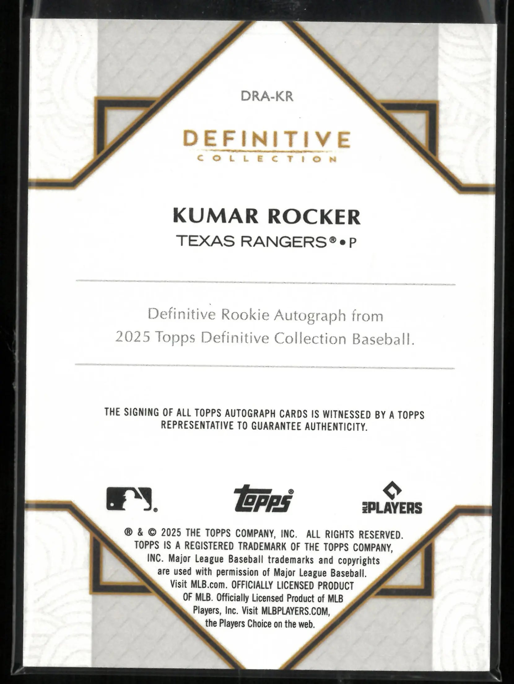 2025 Topps Definitive Rookie Autograph Kumar Rocker Auto /10 RC 