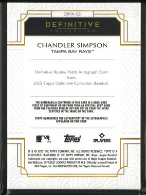 2025 Topps Definitive Rookie Patch Autograph Chandler Simpson Orange /25 RC 