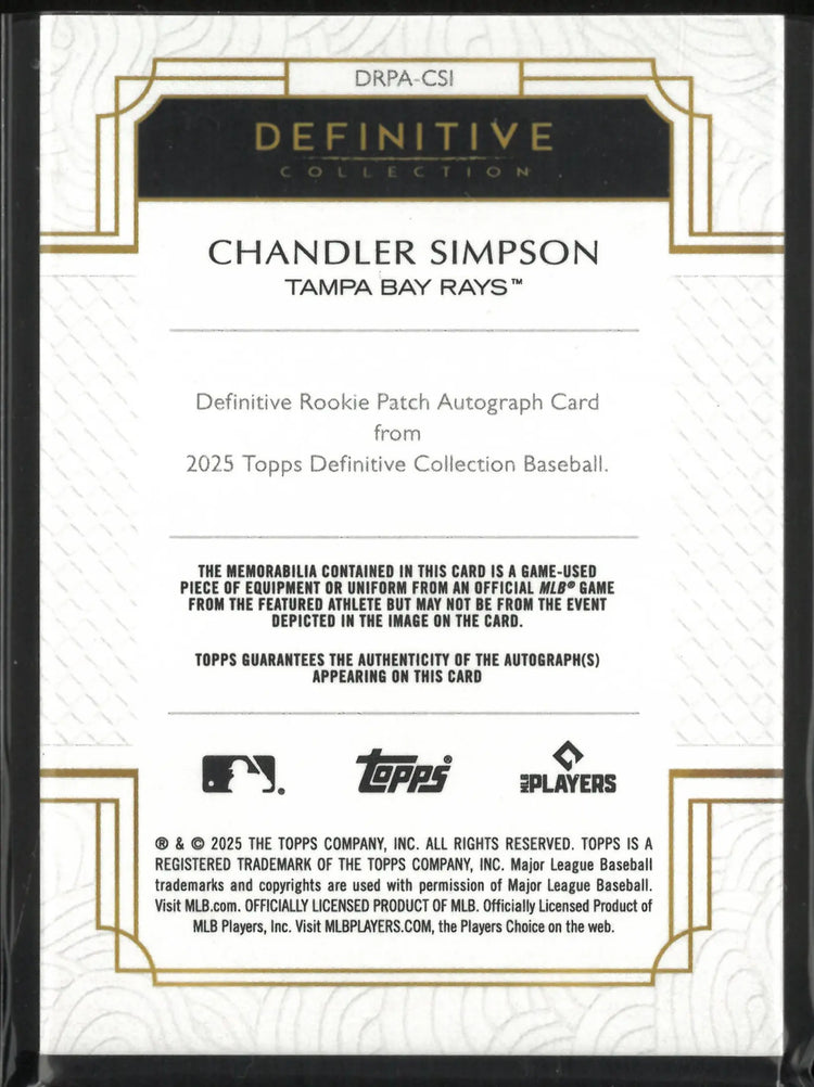 2025 Topps Definitive Rookie Patch Autograph Chandler Simpson Orange /25 RC 