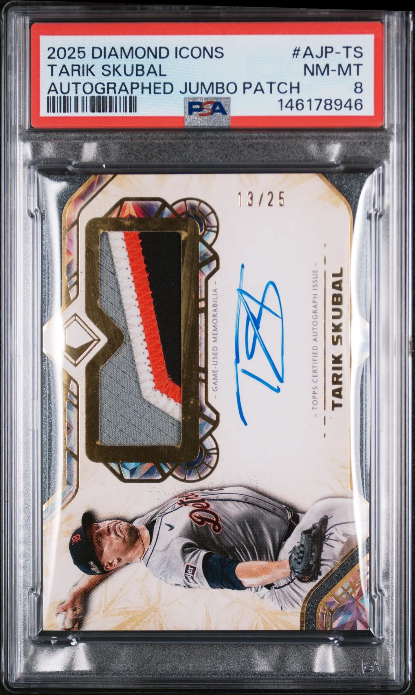 2025 Topps Diamond Icons Autographed Jumbo Patches Tarik Skubal Auto /25 PSA 8 