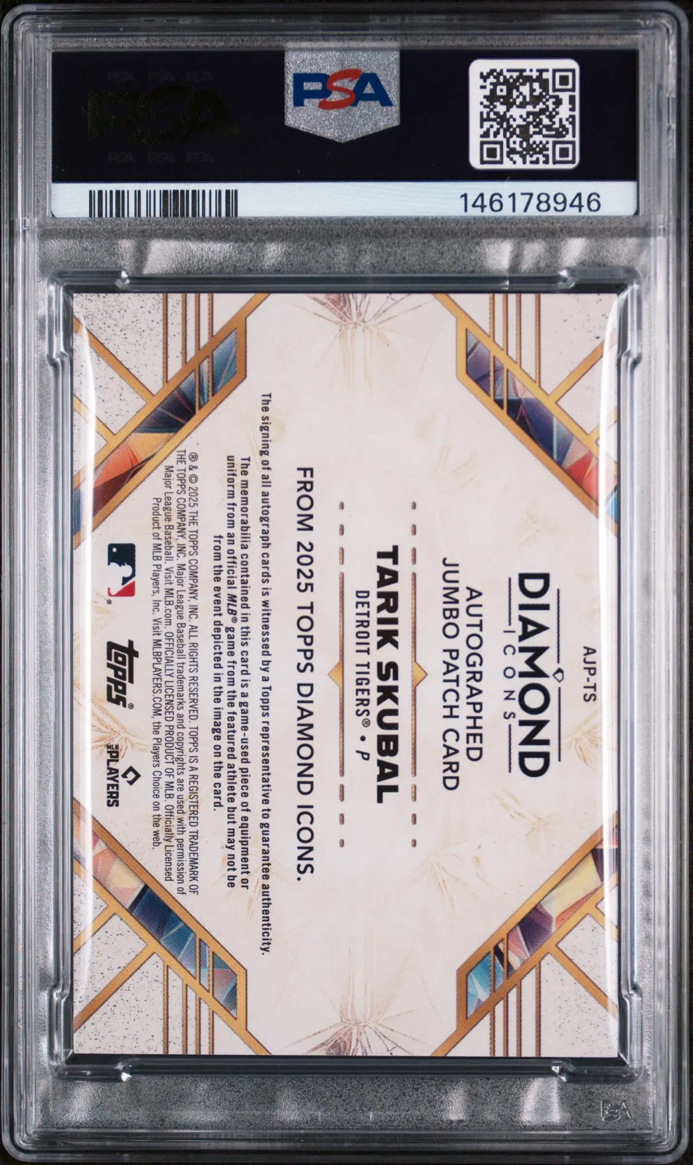 2025 Topps Diamond Icons Autographed Jumbo Patches Tarik Skubal Auto /25 PSA 8 