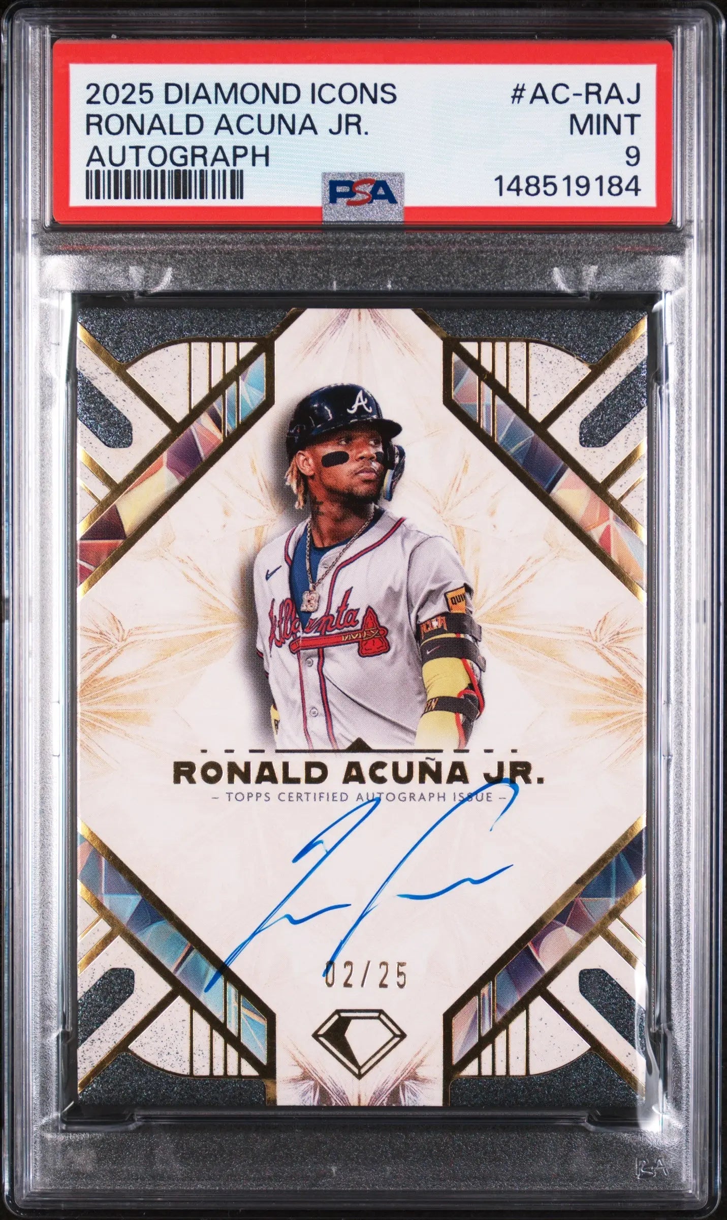 2025 Topps Diamond Icons Autographs Ronald Acuna JR. Auto /25 RC PSA 9 