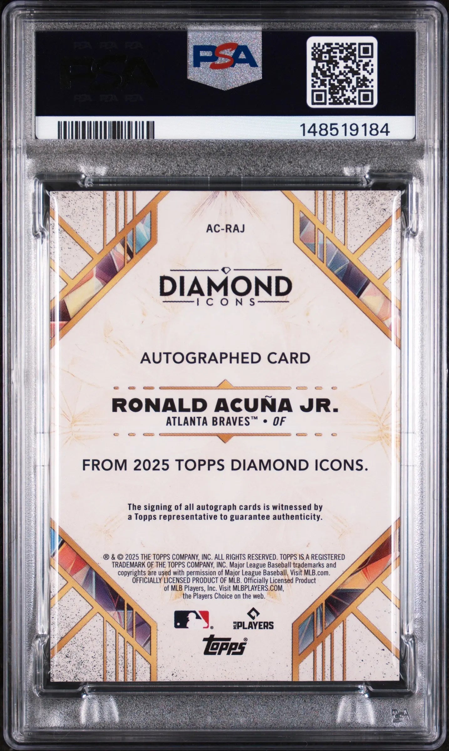 2025 Topps Diamond Icons Autographs Ronald Acuna JR. Auto /25 RC PSA 9 