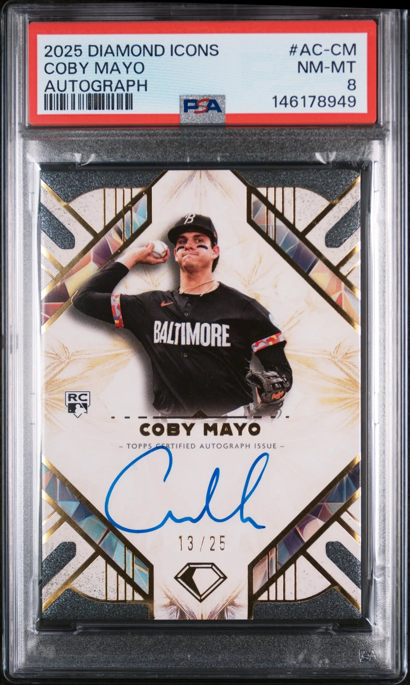 2025 Topps Diamond Icons Autographs Rookie Coby Mayo /25 RC PSA 8 