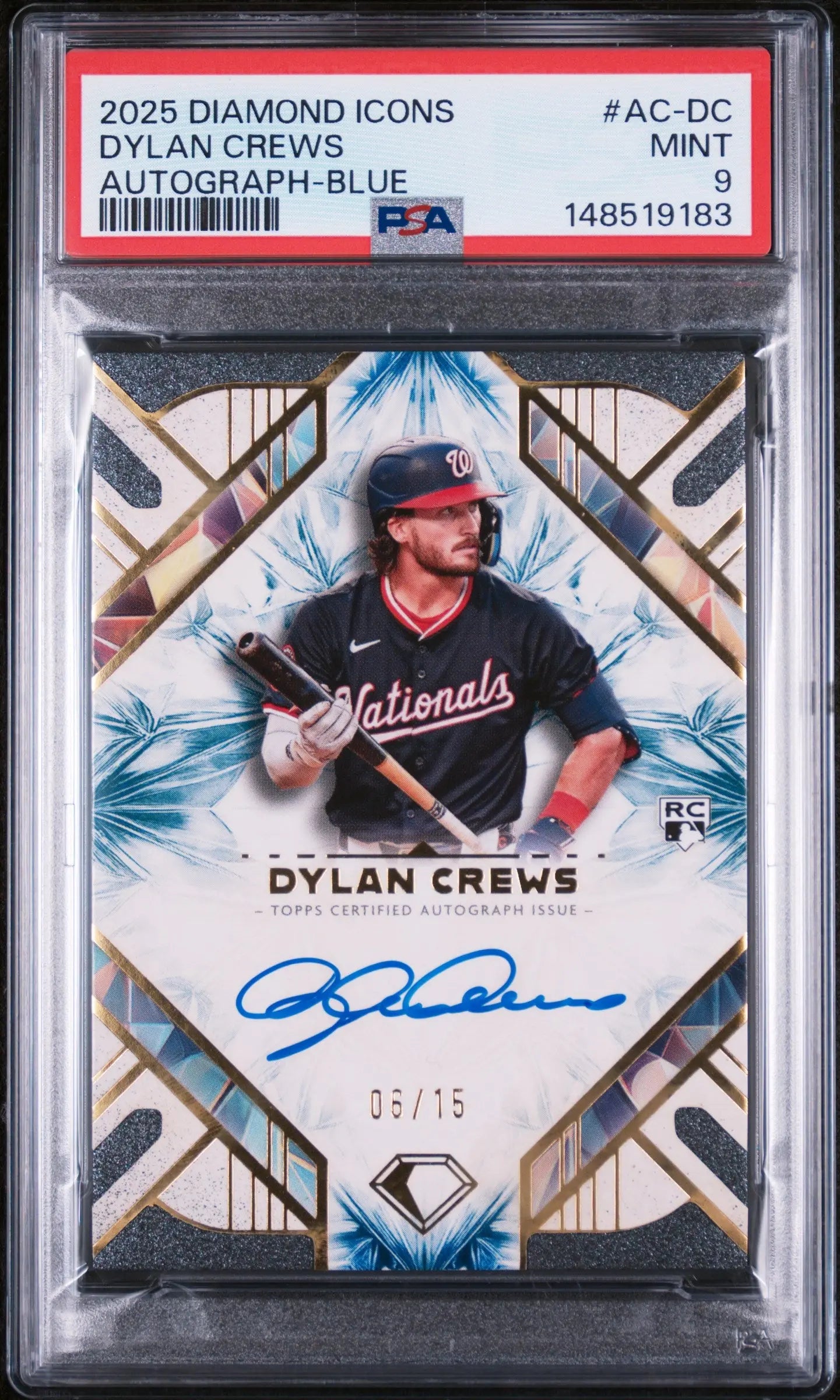 2025 Topps Diamond Icons Autographs Rookie Dylan Crews Auto Blue /15 RC PSA 9 