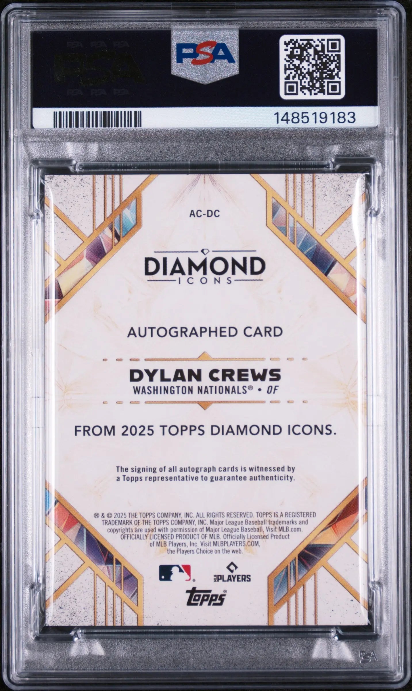 2025 Topps Diamond Icons Autographs Rookie Dylan Crews Auto Blue /15 RC PSA 9 