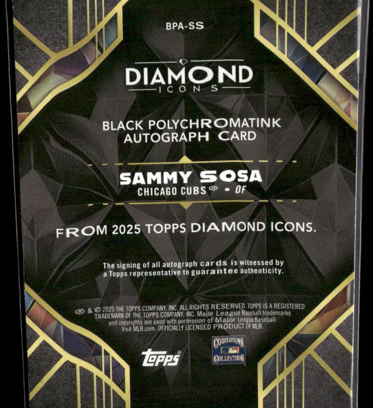 2025 Topps Diamond Icons Black Polychromatink Auto Sammy Sosa /15 