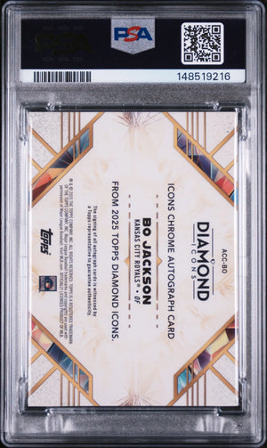 2025 Topps Diamond Icons Chrome Autographs Bo Jackson Auto Blue Ref /15 PSA 8 