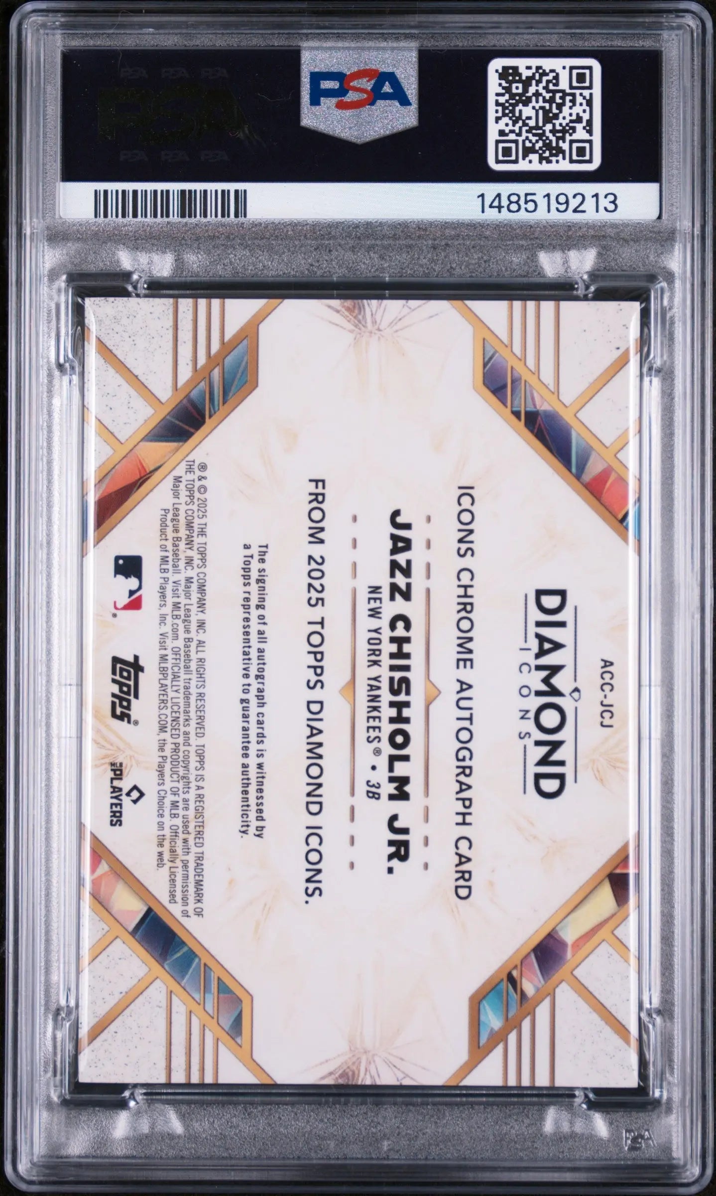2025 Topps Diamond Icons Chrome Autographs Jazz Chisholm JR.  Blue Ref /15 PSA 9 