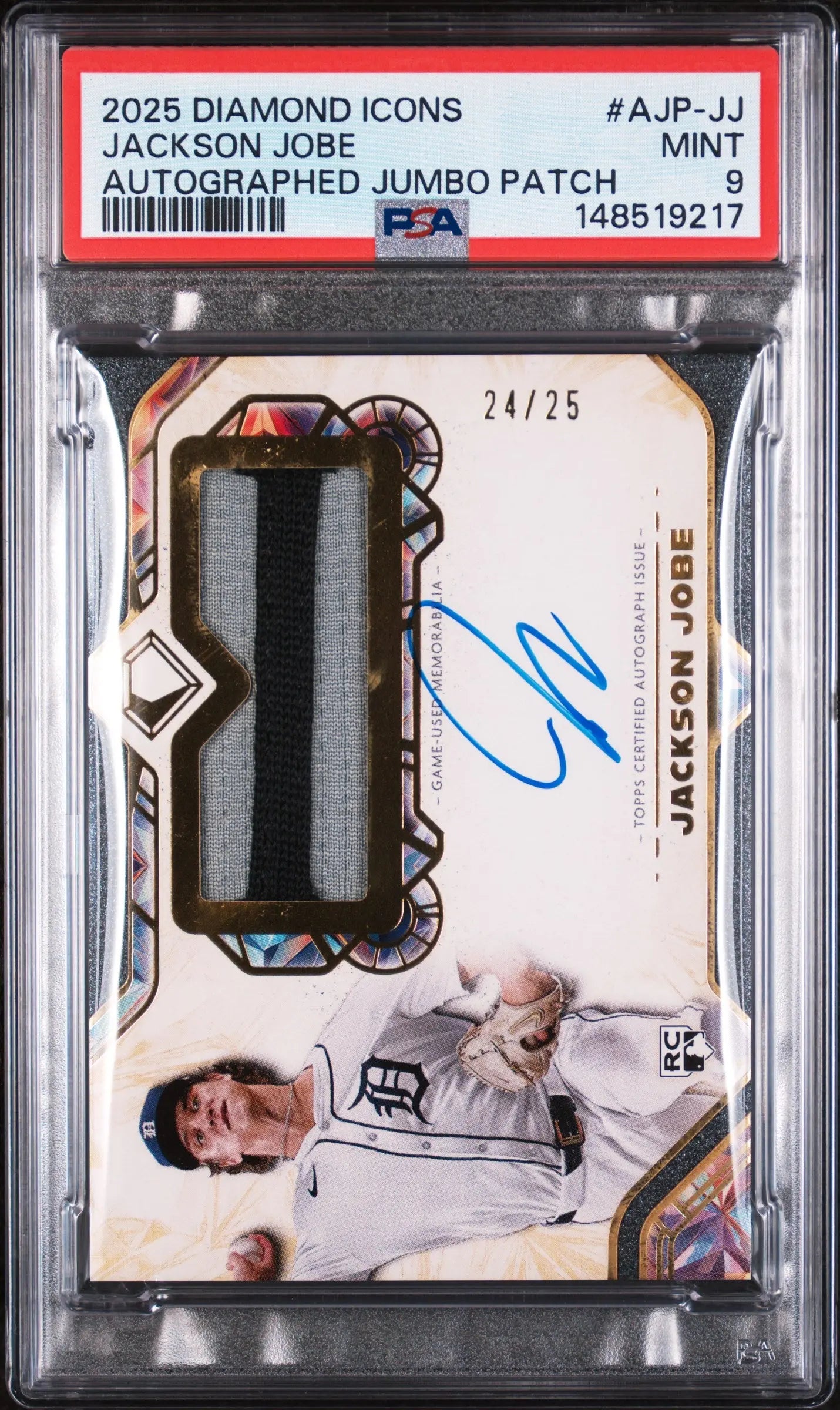 2025 Topps Diamond Icons Rookie Autographed Jumbo Patches Jackson Jobe /25 PSA 9 