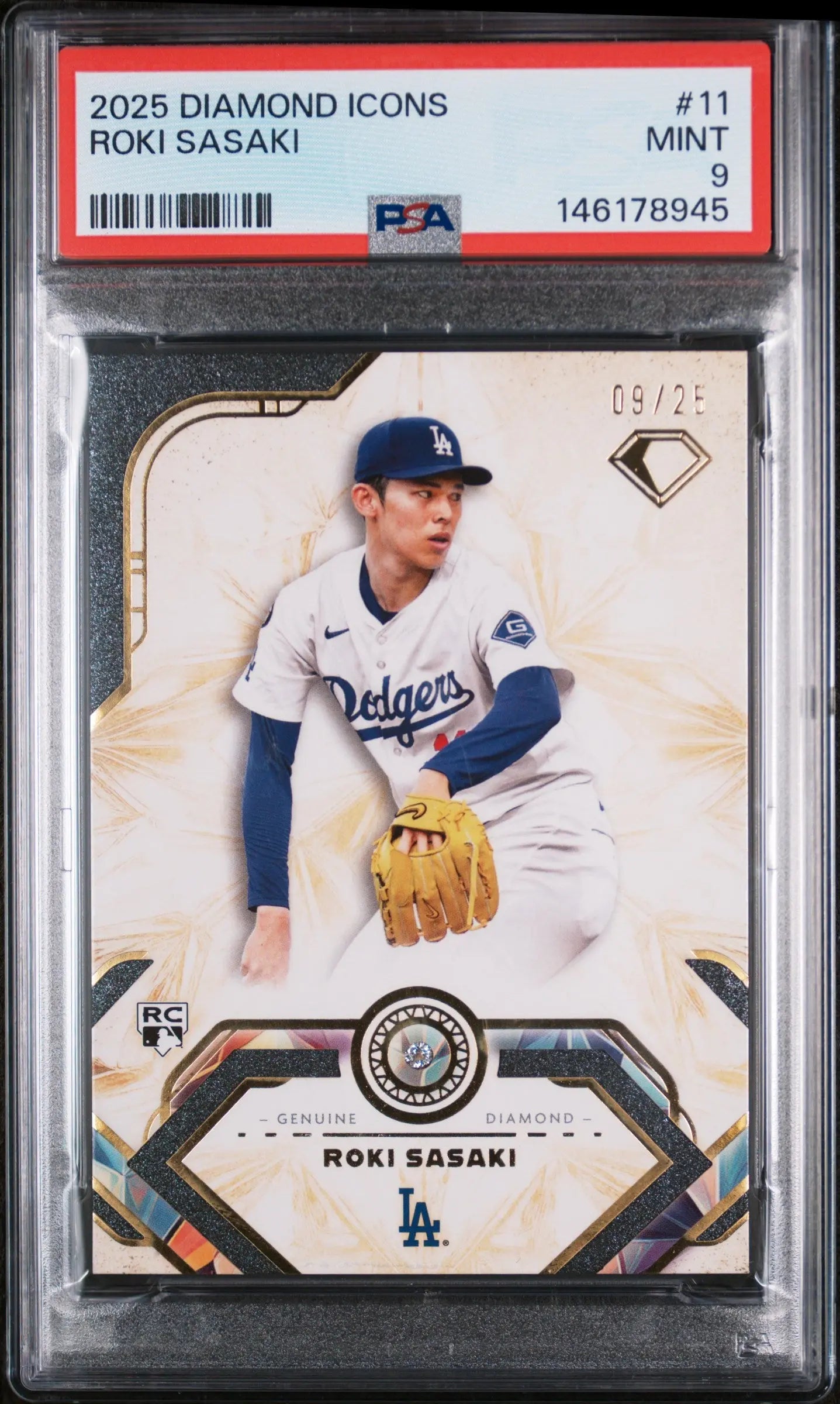 2025 Topps Diamond Icons Rookie Roki Sasaki /25 RC PSA 9 
