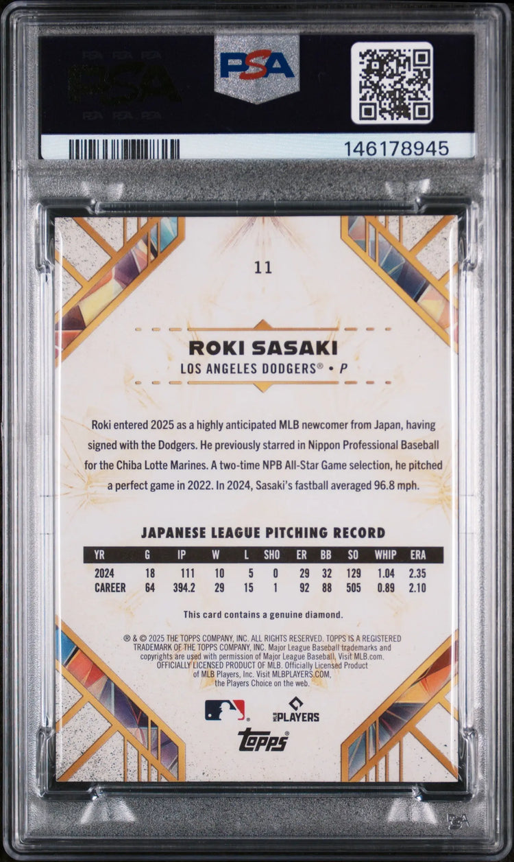 2025 Topps Diamond Icons Rookie Roki Sasaki /25 RC PSA 9 