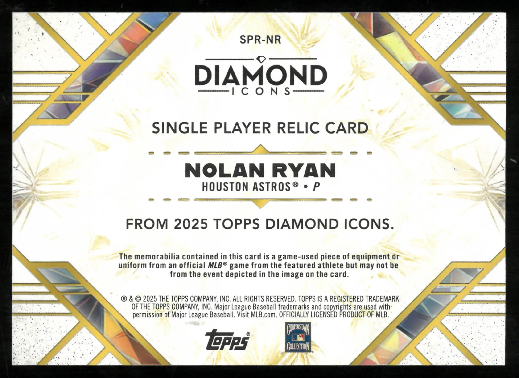 2025 Topps Diamond Icons Single Player Relic Nolan Ryan /10 