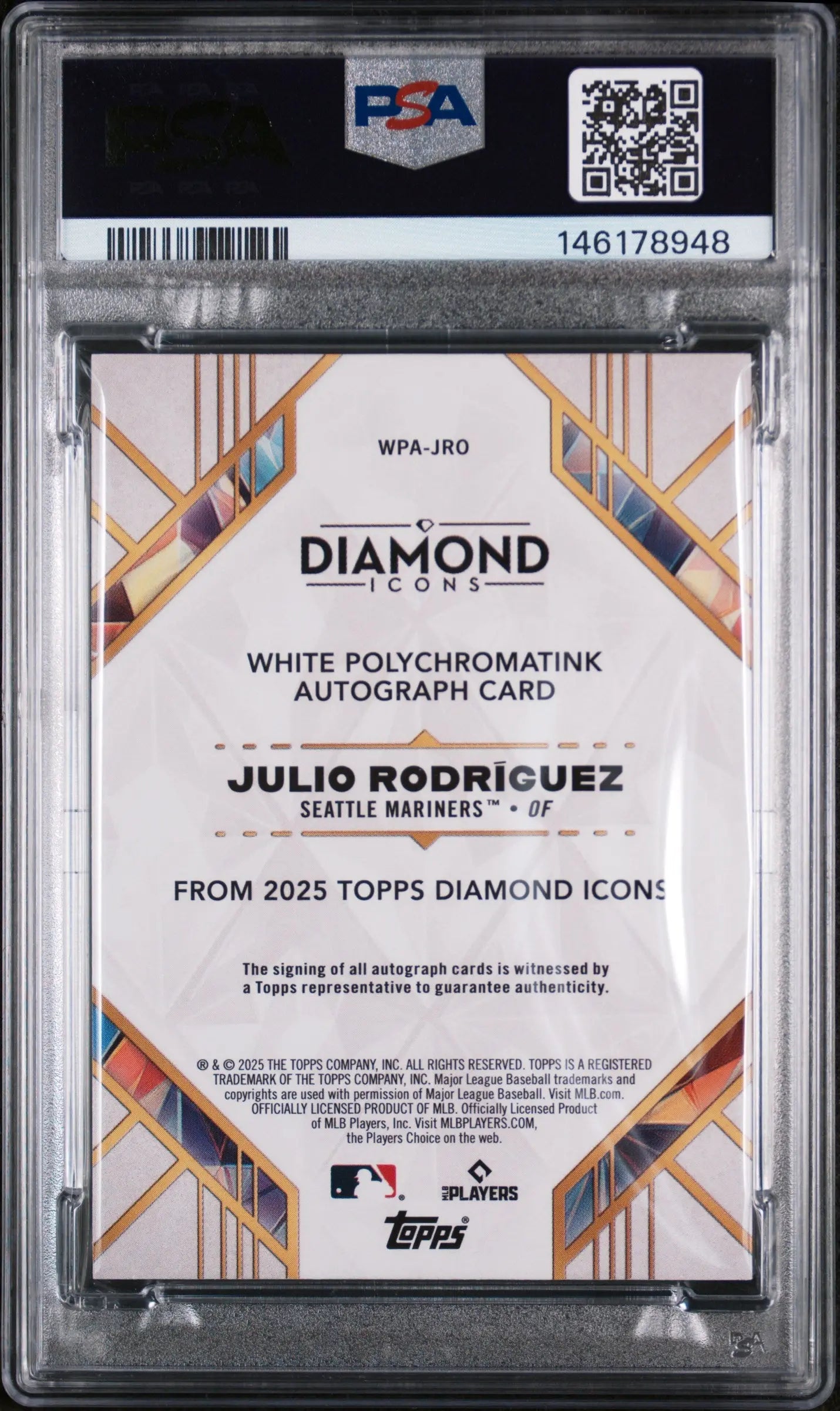 2025 Topps Diamond Icons White Polychromatink Auto Julio Rodriguez R/G /5 PSA 7 