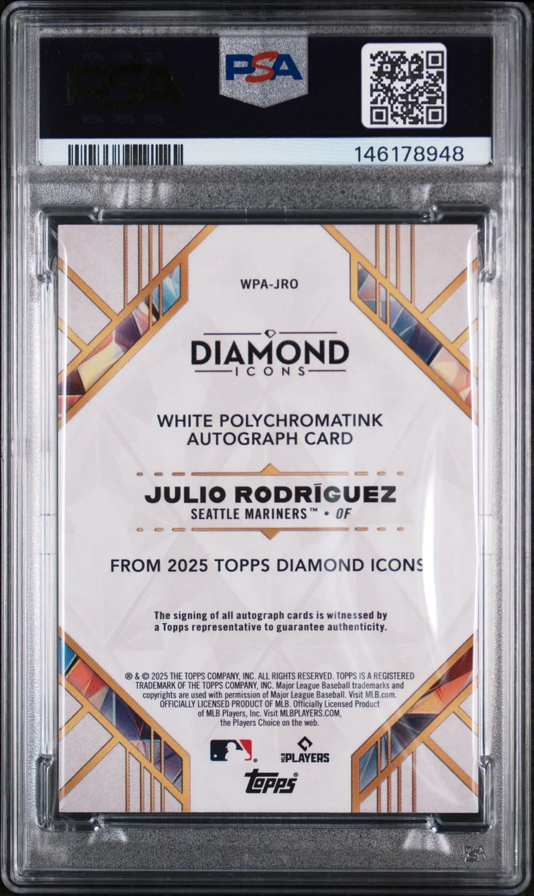 2025 Topps Diamond Icons White Polychromatink Auto Julio Rodriguez R/G /5 PSA 7 