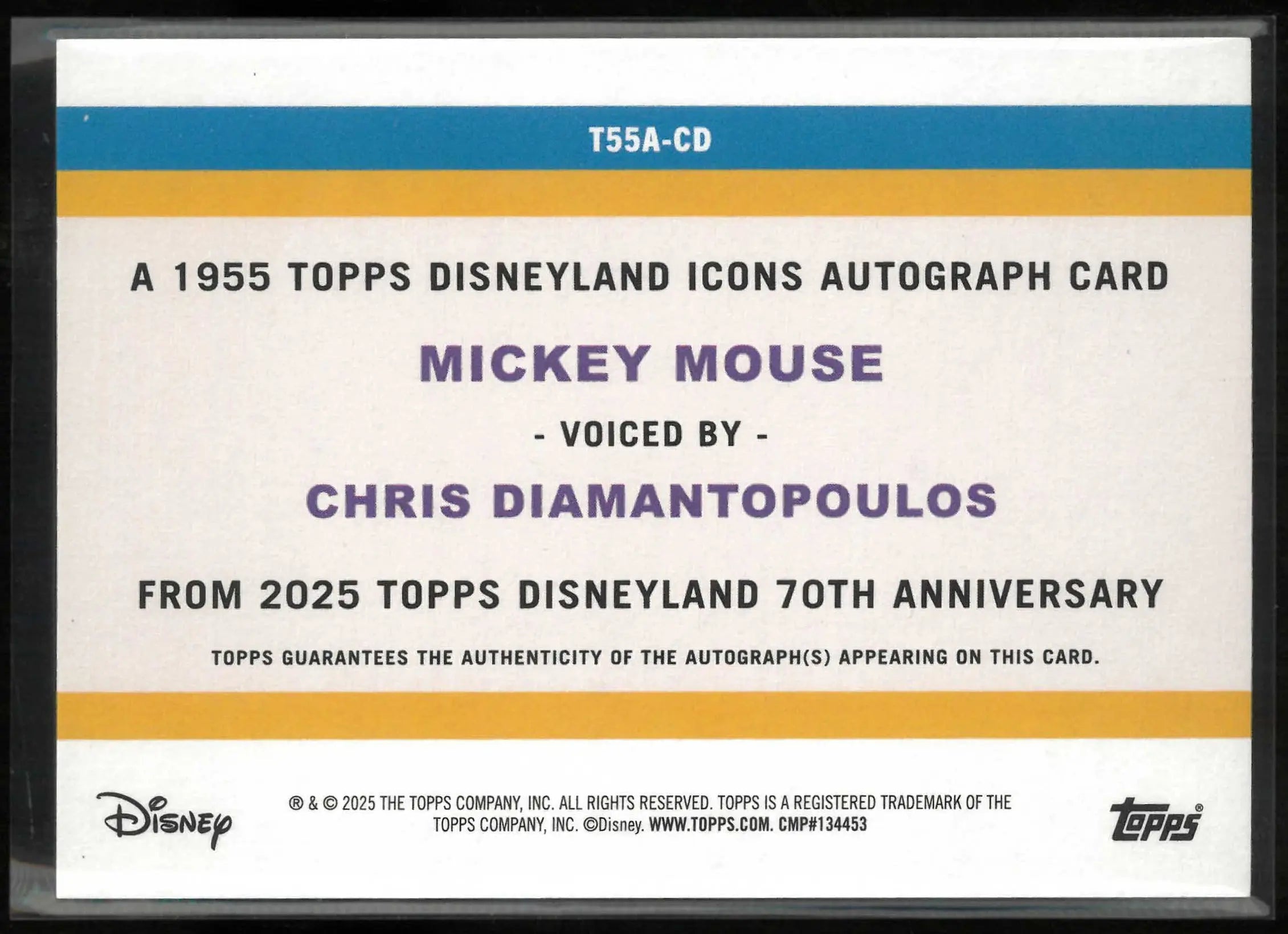 2025 Topps Disneyland 70th Mickey Voiced by Chris Diamantopoulos Auto Orange/25 