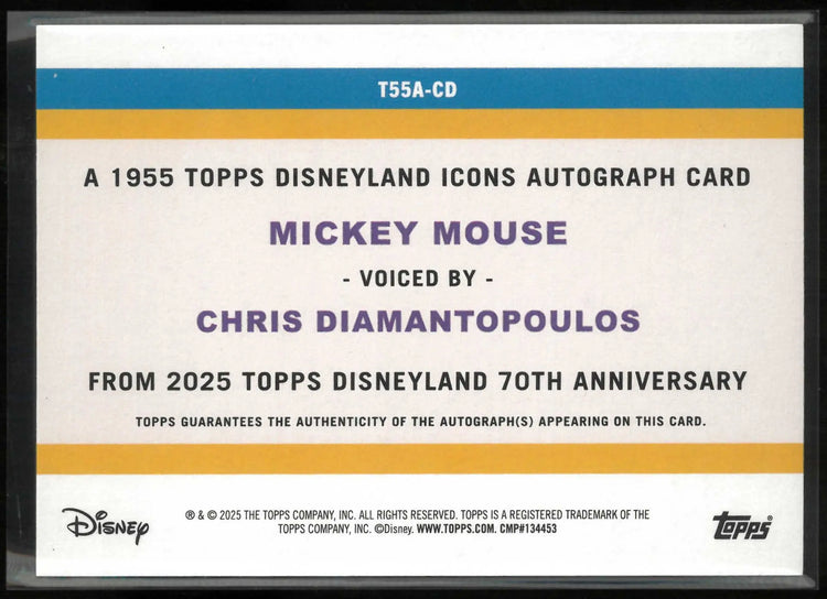 2025 Topps Disneyland 70th Mickey Voiced by Chris Diamantopoulos Auto Orange/25 