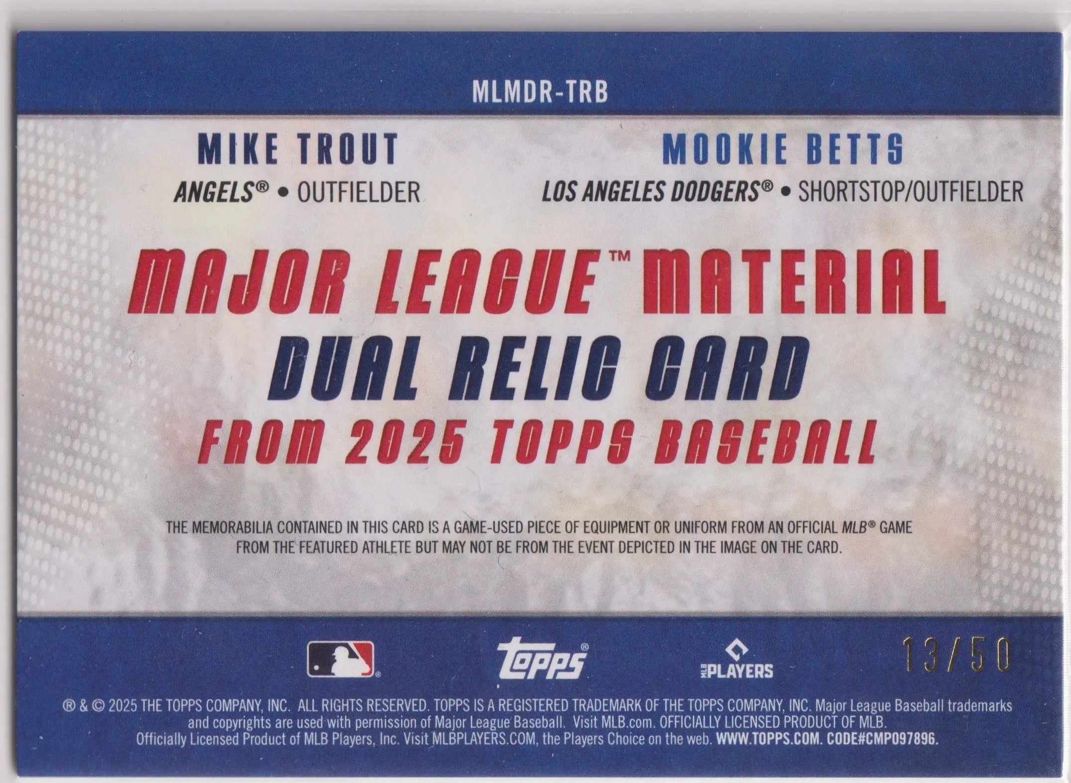 2025 Topps Dual Patch Mookie Betts/ Mike Trout 