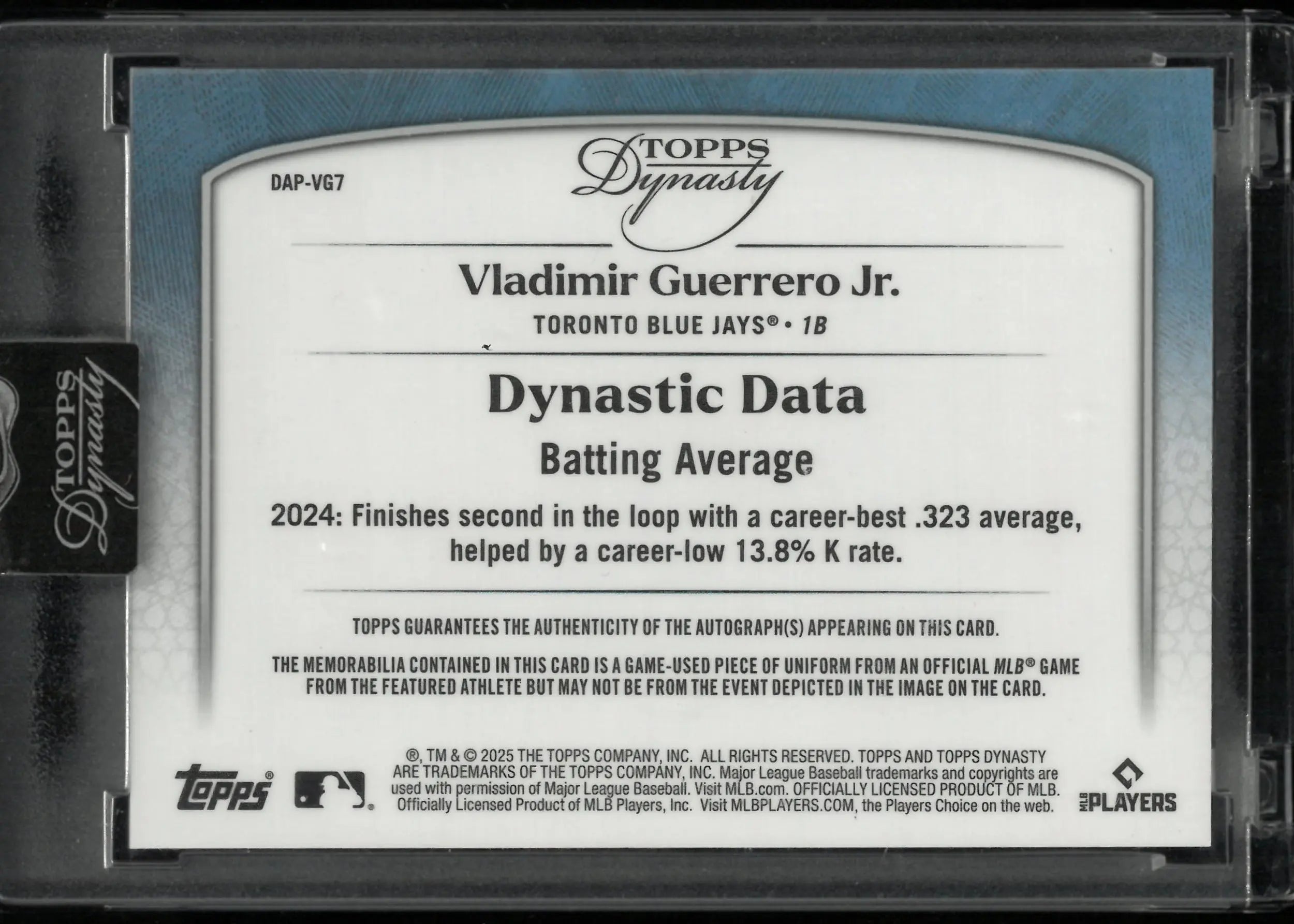 2025 Topps Dynasty Dynastic Data Patch Auto Vladimir Guerrero Jr /10 