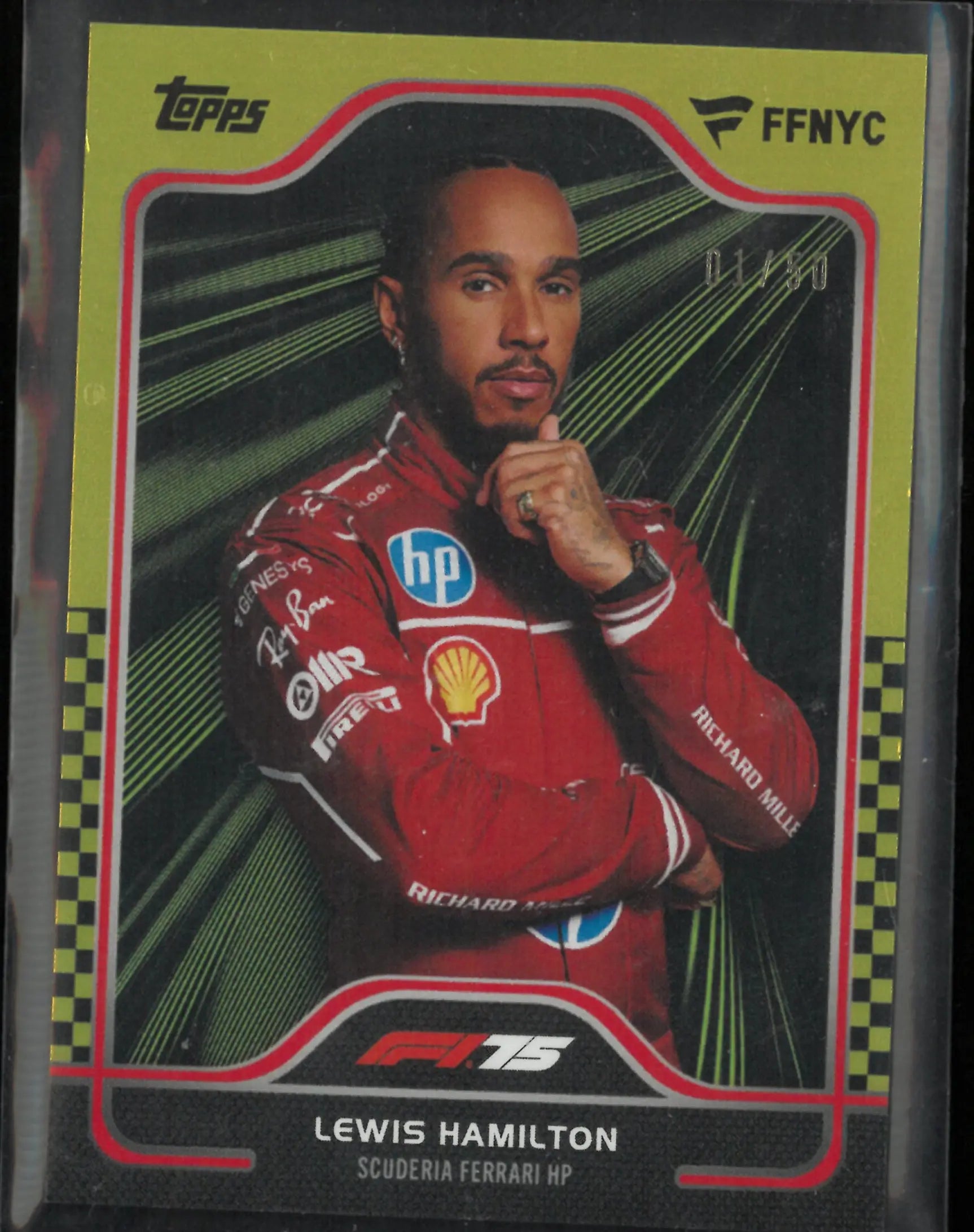 2025 Topps Fanatics Fest NYC Exclusive Lewis Hamilton Taxi Check Gold /50 