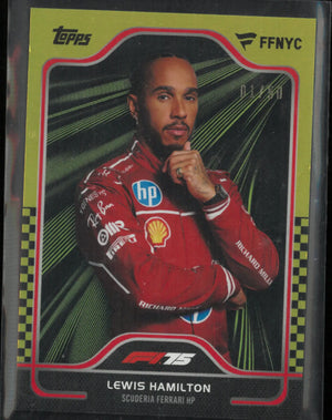 2025 Topps Fanatics Fest NYC Exclusive Lewis Hamilton Taxi Check Gold /50 
