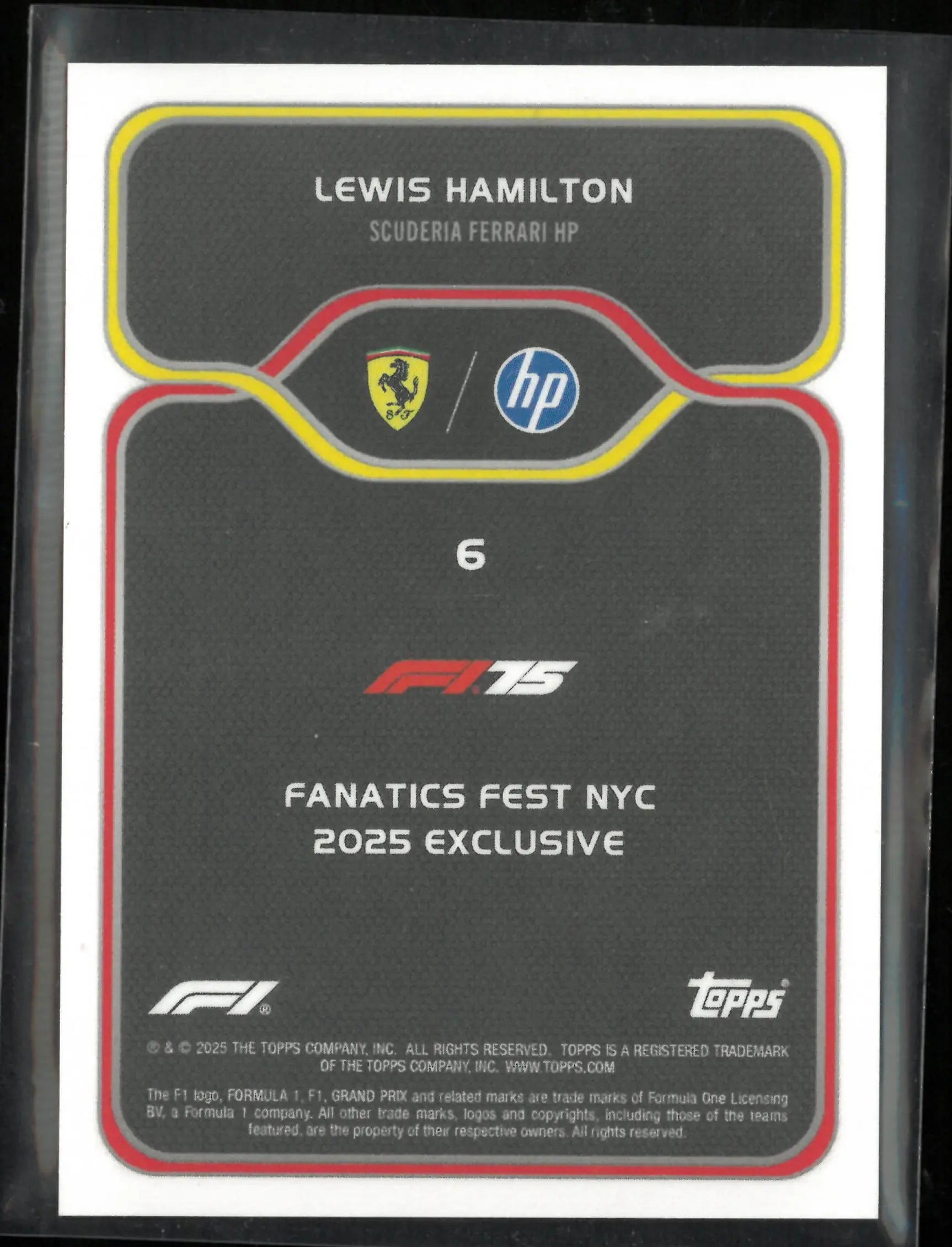 2025 Topps Fanatics Fest NYC Exclusive Lewis Hamilton Taxi Check Gold /50 