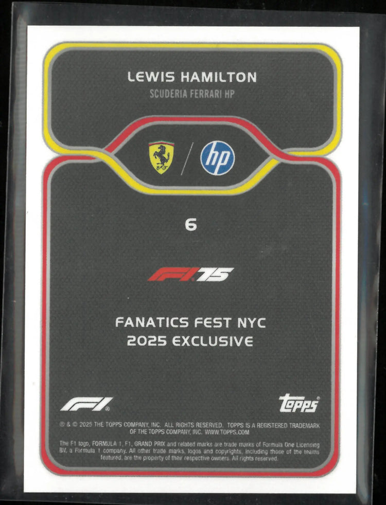 2025 Topps Fanatics Fest NYC Exclusive Lewis Hamilton Taxi Check Gold /50 