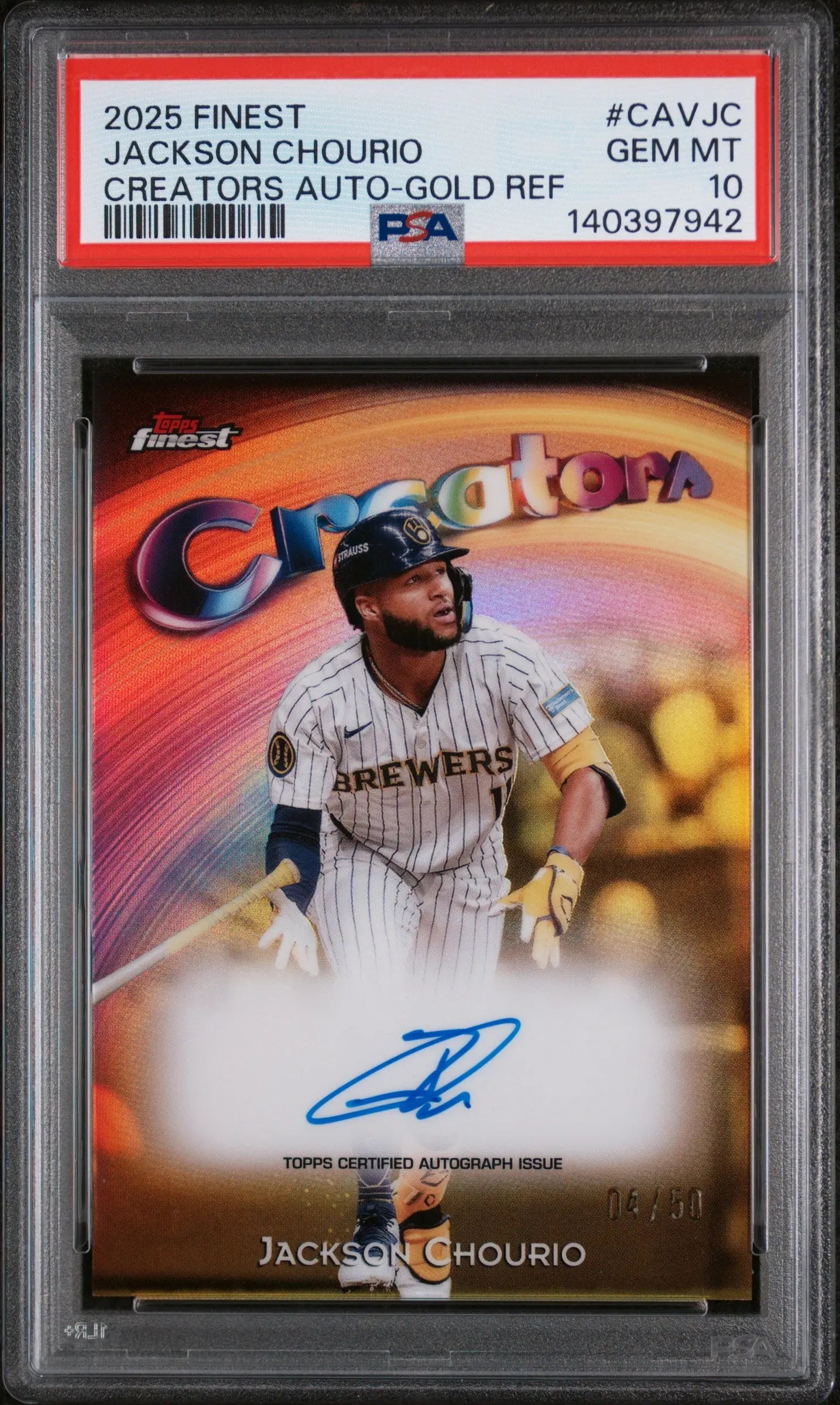 2025 Topps Finest Creators Auto Jackson Chourio Gold Refractor /50 PSA 10 