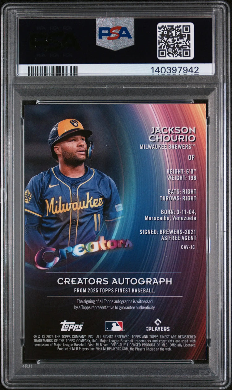 2025 Topps Finest Creators Auto Jackson Chourio Gold Refractor /50 PSA 10 