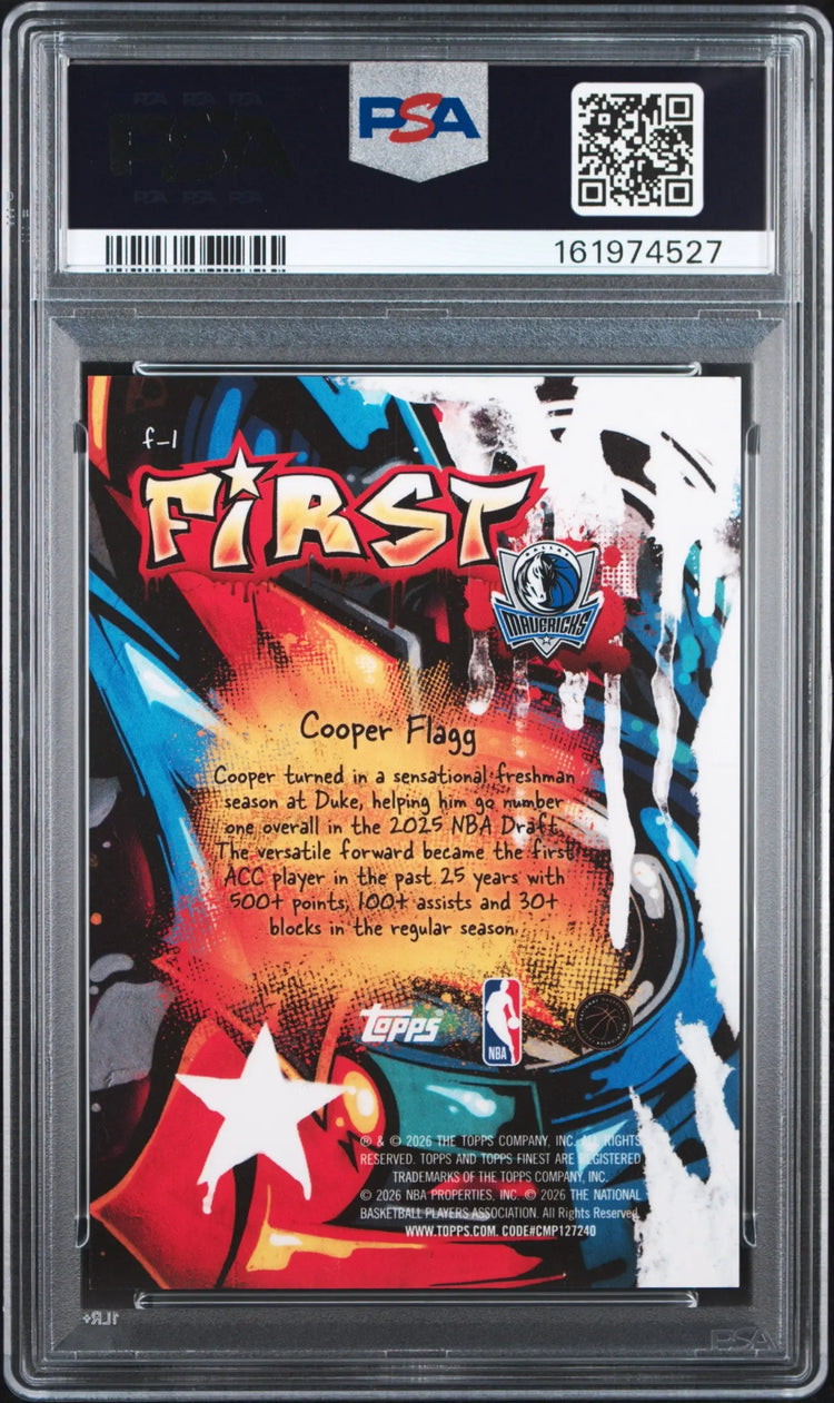 2025 Topps Finest First #F-1 Cooper Flagg First-Gold Geometric Rookie /50 PSA 10 
