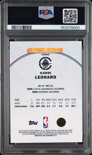 2025 Topps Finest Kawhi Leonard Gold Refractor /50 PSA 10 