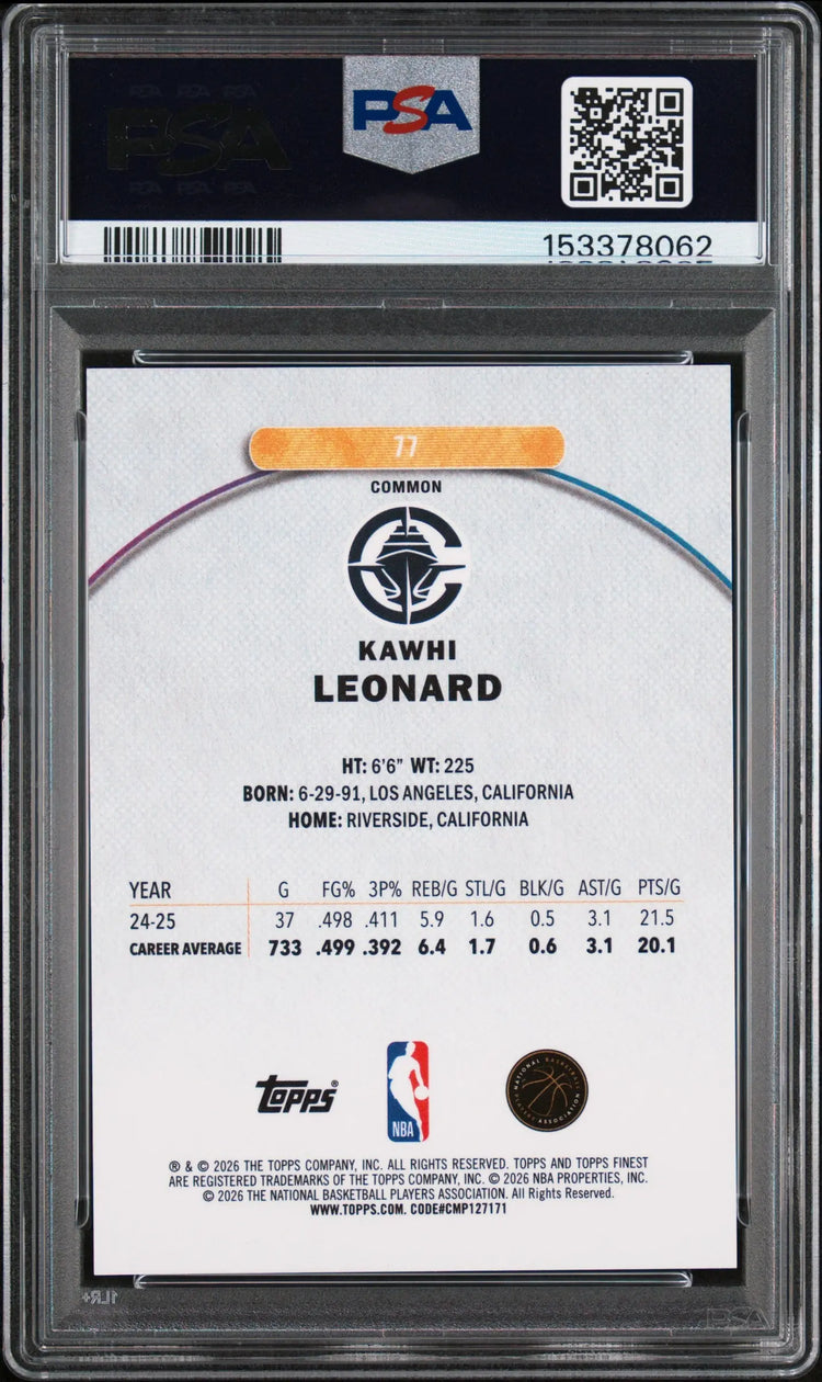 2025 Topps Finest Kawhi Leonard Gold Refractor /50 PSA 10 