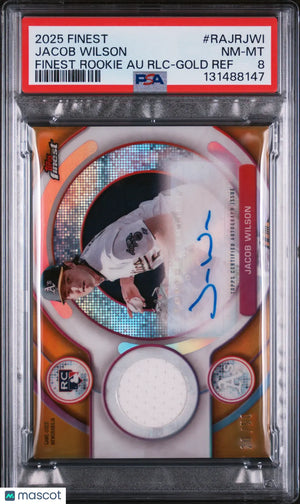 2025 Topps Finest Rookie Auto Relic Jacob Wilson Gold Refractor /50 PSA 8 