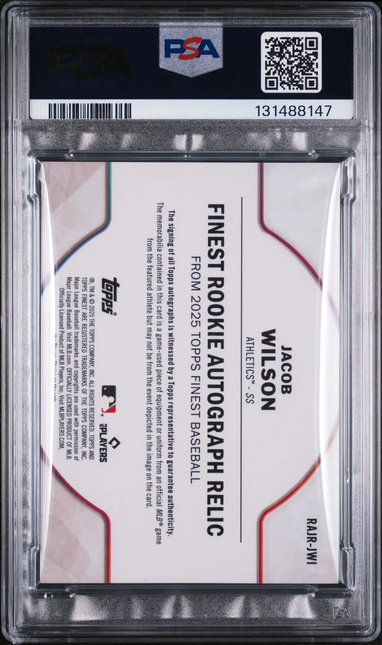 2025 Topps Finest Rookie Auto Relic Jacob Wilson Gold Refractor /50 PSA 8 