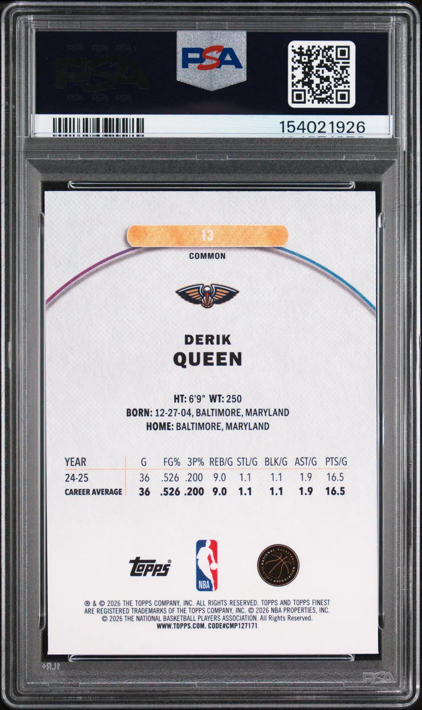 2025 Topps Finest Rookie Derik Queen Oil Spill Refractor RC PSA 10 