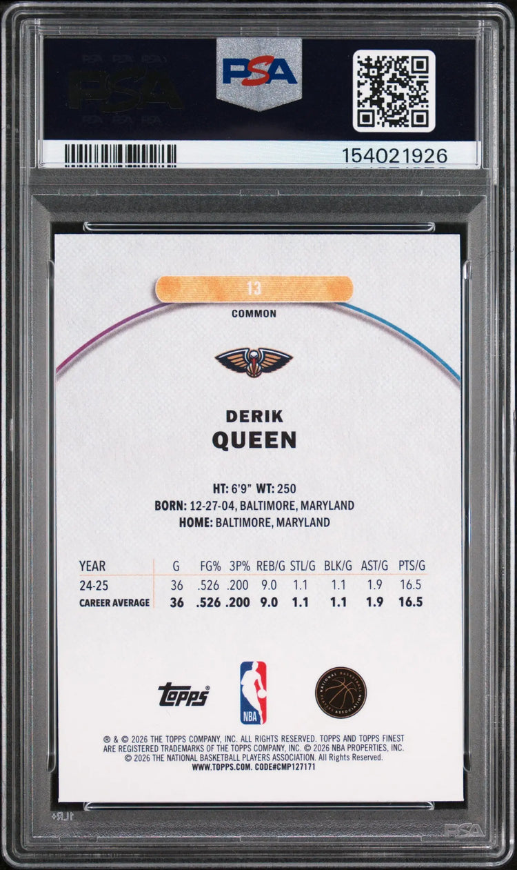 2025 Topps Finest Rookie Derik Queen Oil Spill Refractor RC PSA 10 