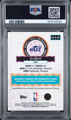 2025 Topps Finest Rookie Finest Auto Ace Bailey Red Geometric Rookie /5 PSA 9 