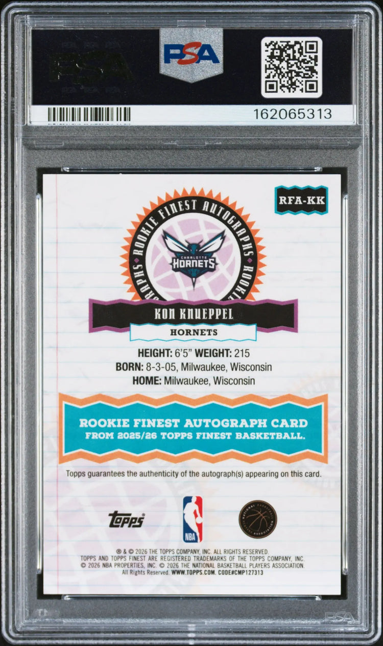 2025 Topps Finest Rookie Finest Auto Kon Knueppel Green Geometric /75 PSA 10 