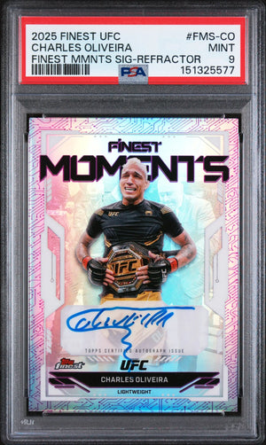 2025 Topps Finest UFC Moments Autograph Charles Oliveira Auto Refractor PSA 9 