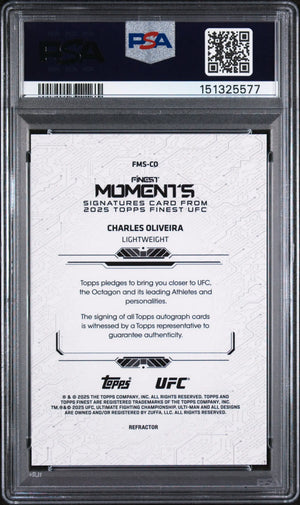 2025 Topps Finest UFC Moments Autograph Charles Oliveira Auto Refractor PSA 9 