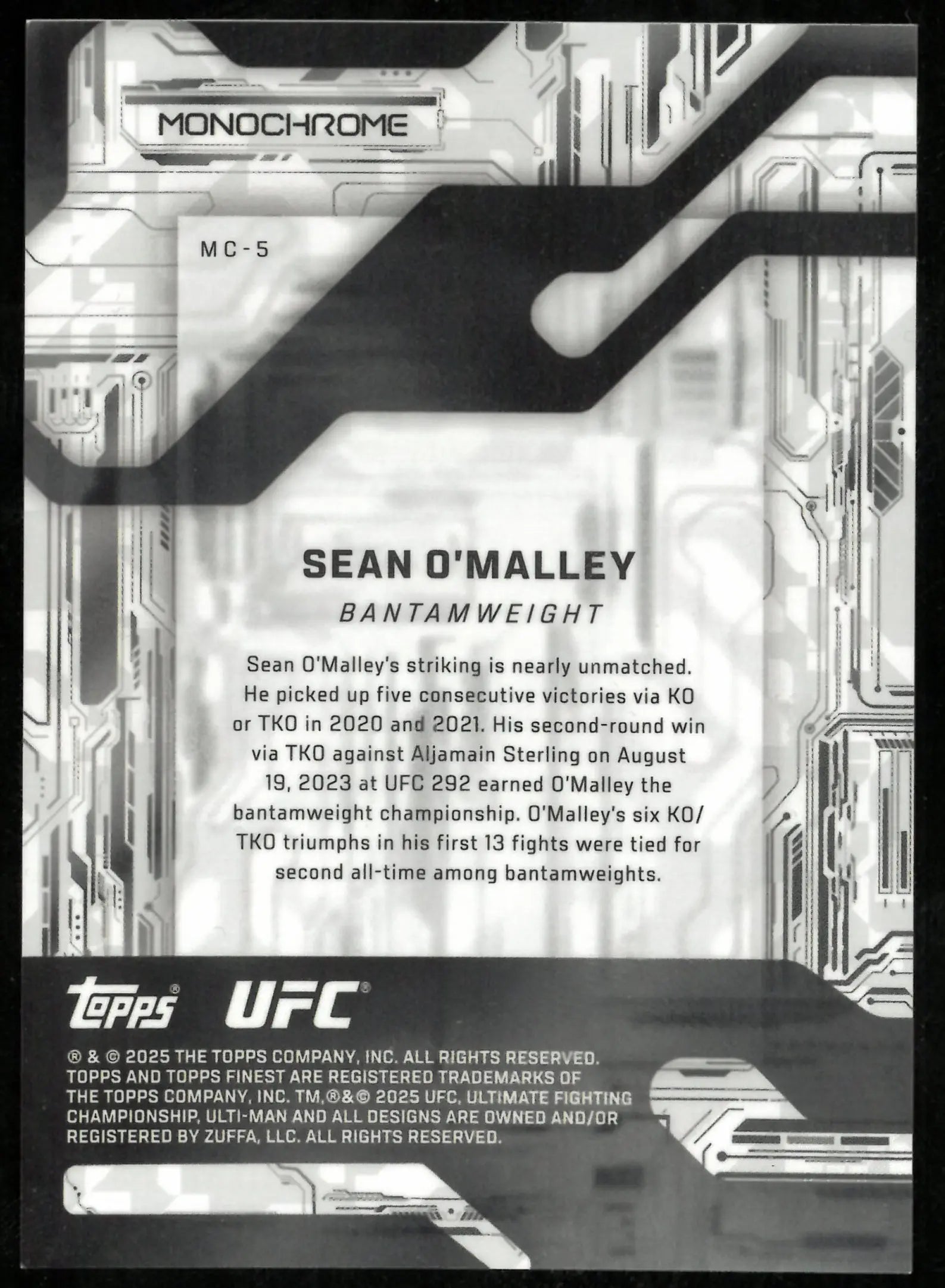 2025 Topps Finest UFC Monochrome Sean O'Malley SSP 