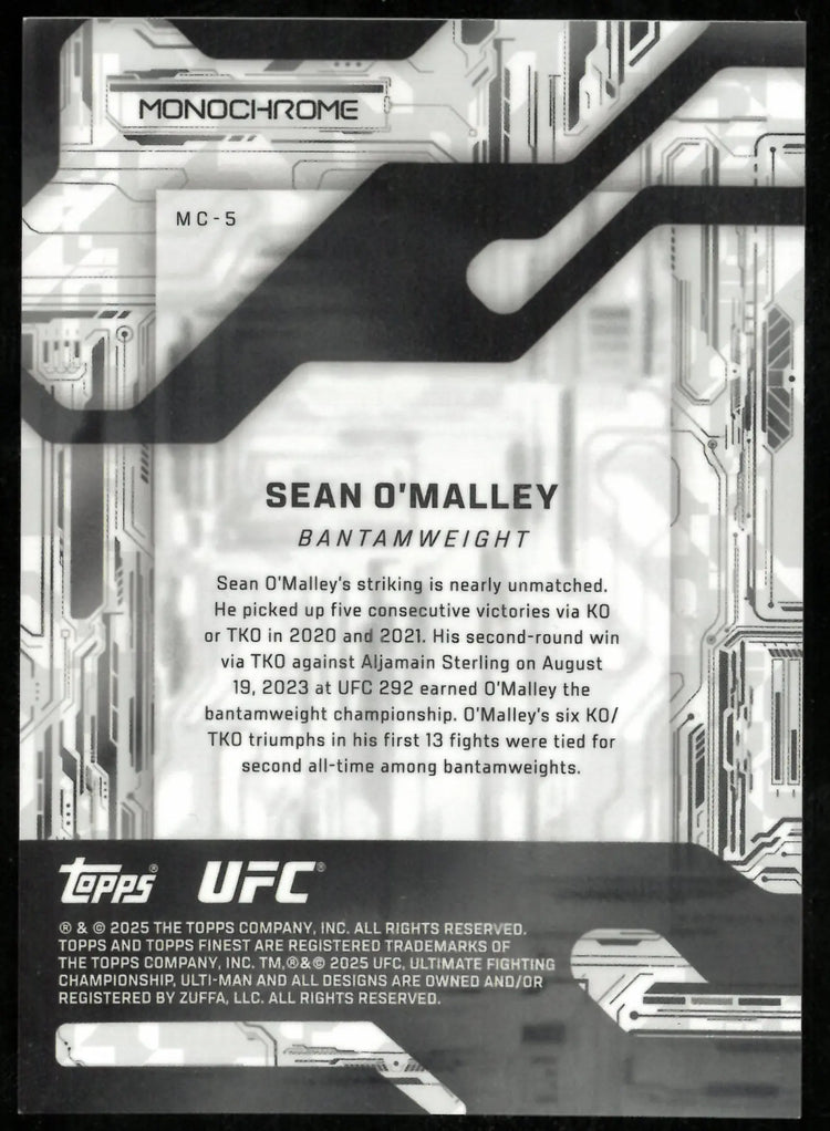 2025 Topps Finest UFC Monochrome Sean O'Malley SSP 