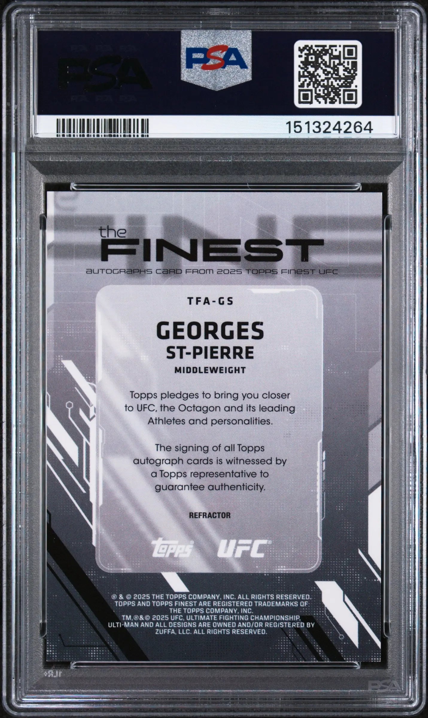 2025 Topps Finest UFC The Finest Auto Georges ST-Pierre #TFA-GS PSA 10 
