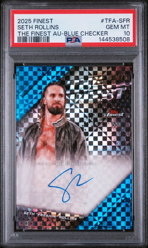 2025 Topps Finest WWE The Finest Autographs Seth Rollins Blue Checker /75 PSA 10 