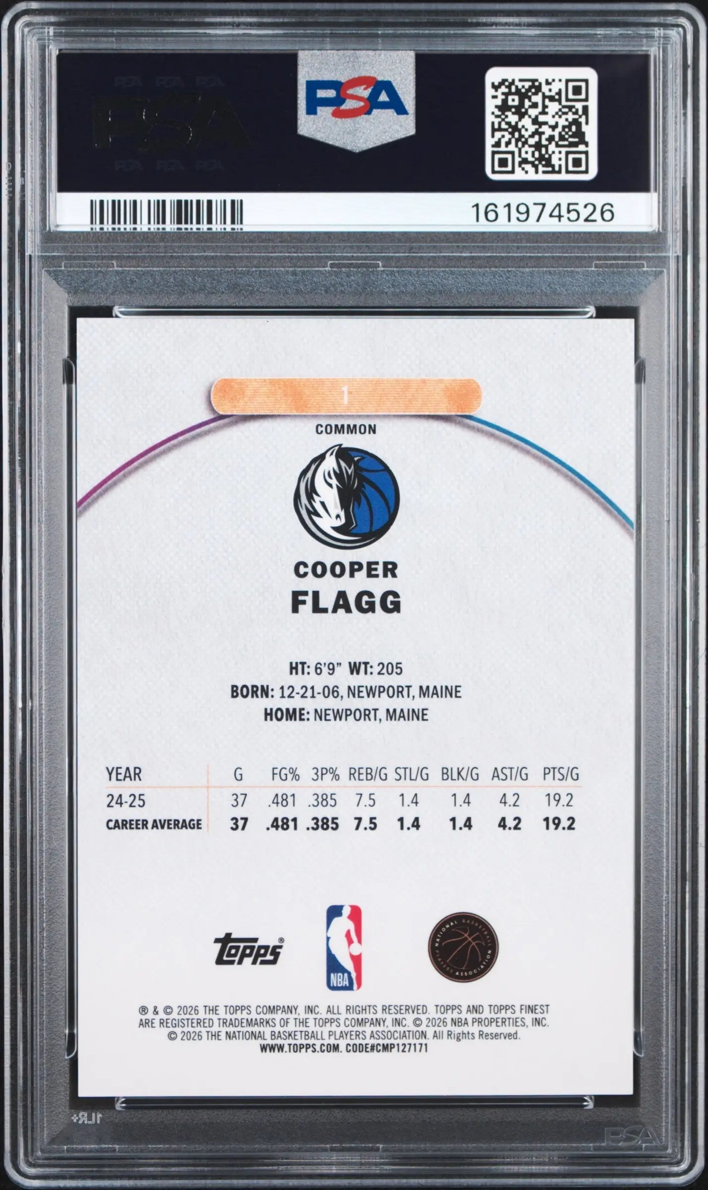 2025 Topps Finest #1 Cooper Flagg Red/Black Geometric Rookie /25 PSA 10 