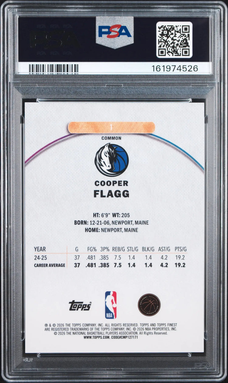 2025 Topps Finest #1 Cooper Flagg Red/Black Geometric Rookie /25 PSA 10 