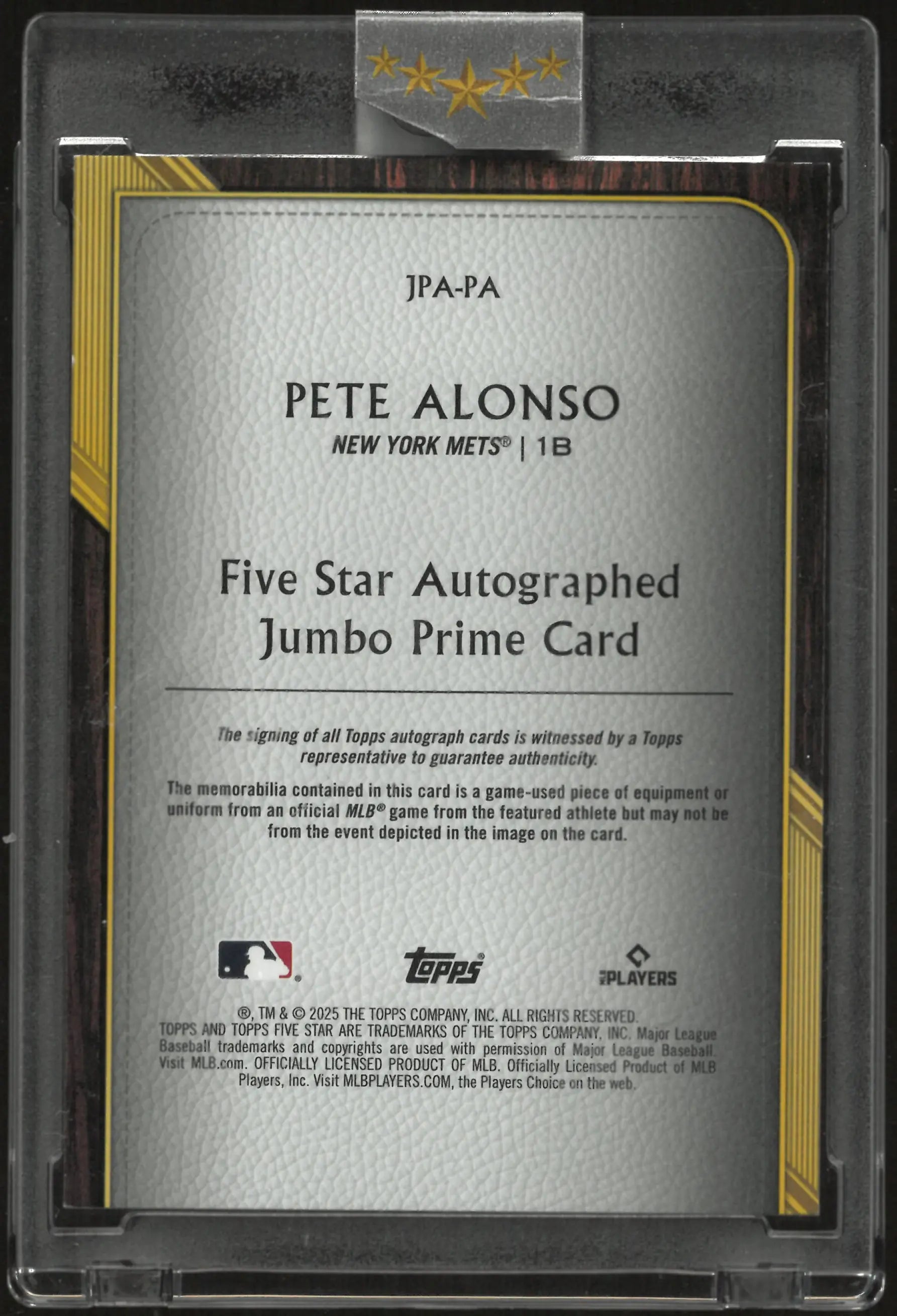 2025 Topps Five Star Autographed Jumbo Prime Pete Alonso Auto Green /15 